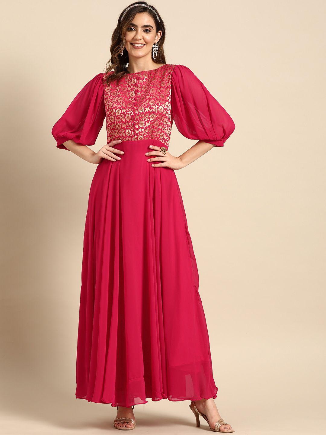sangria ethnic motifs embroidered georgette maxi dress