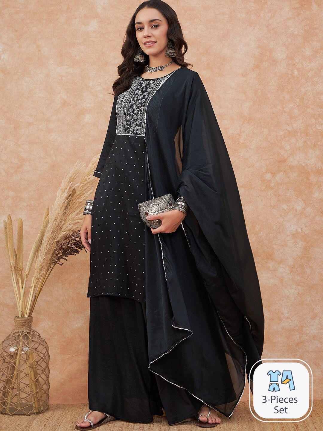 sangria ethnic motifs embroidered gotta patti straight kurta with trousers & dupatta