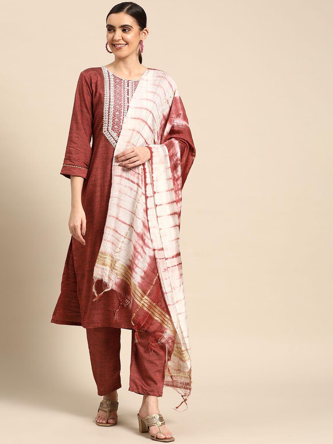 sangria ethnic motifs embroidered kurta with trousers & dupatta