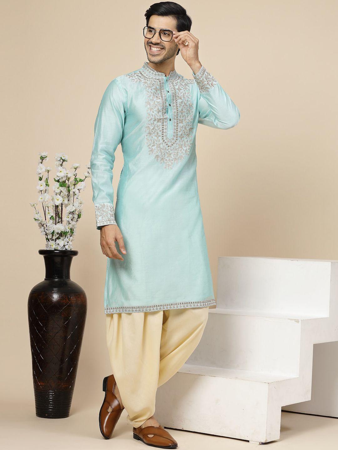 sangria ethnic motifs embroidered mandarin collar straight kurta