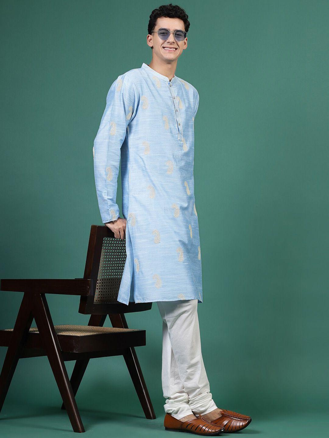 sangria ethnic motifs embroidered mandarin collar straight kurta