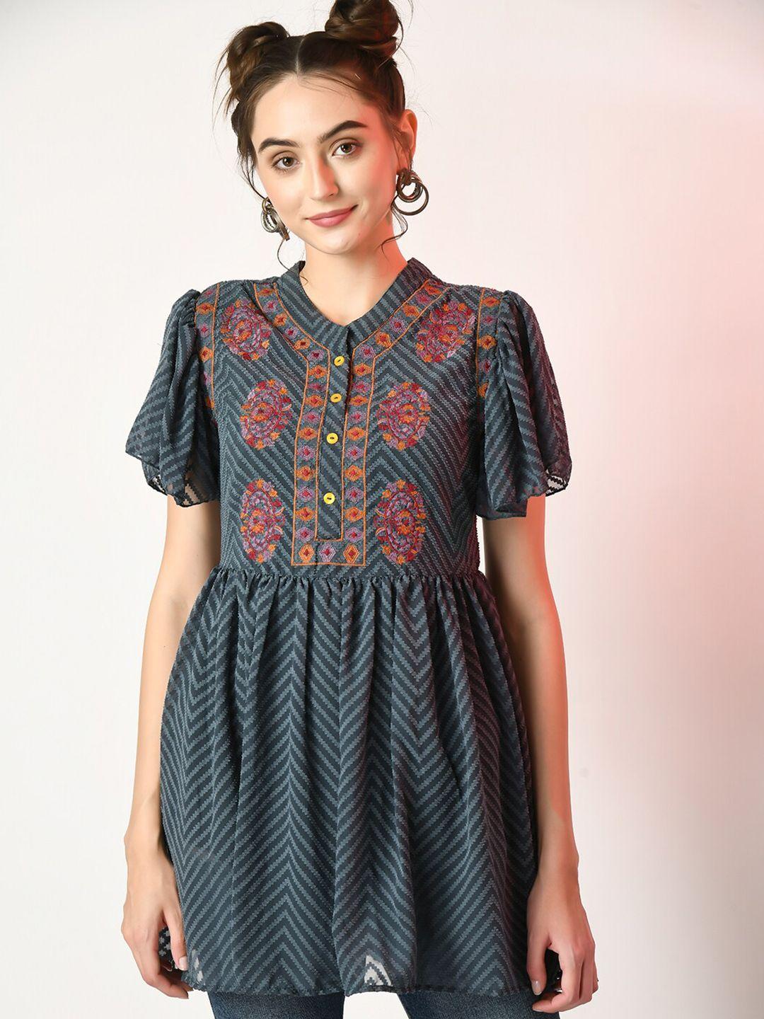 sangria ethnic motifs embroidered mandarin collar tunic