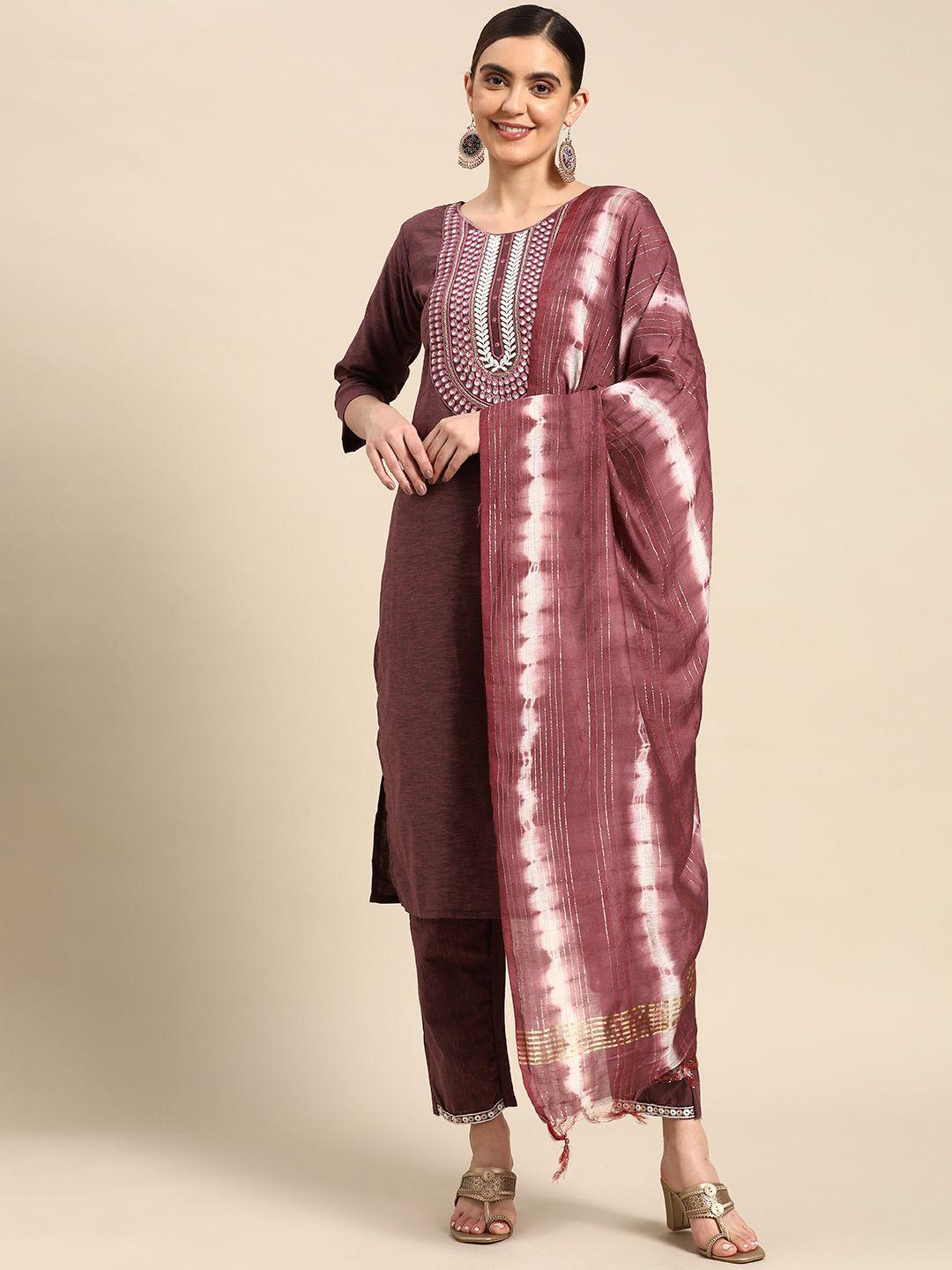 sangria ethnic motifs embroidered mirror work detail kurta with trousers & dupatta