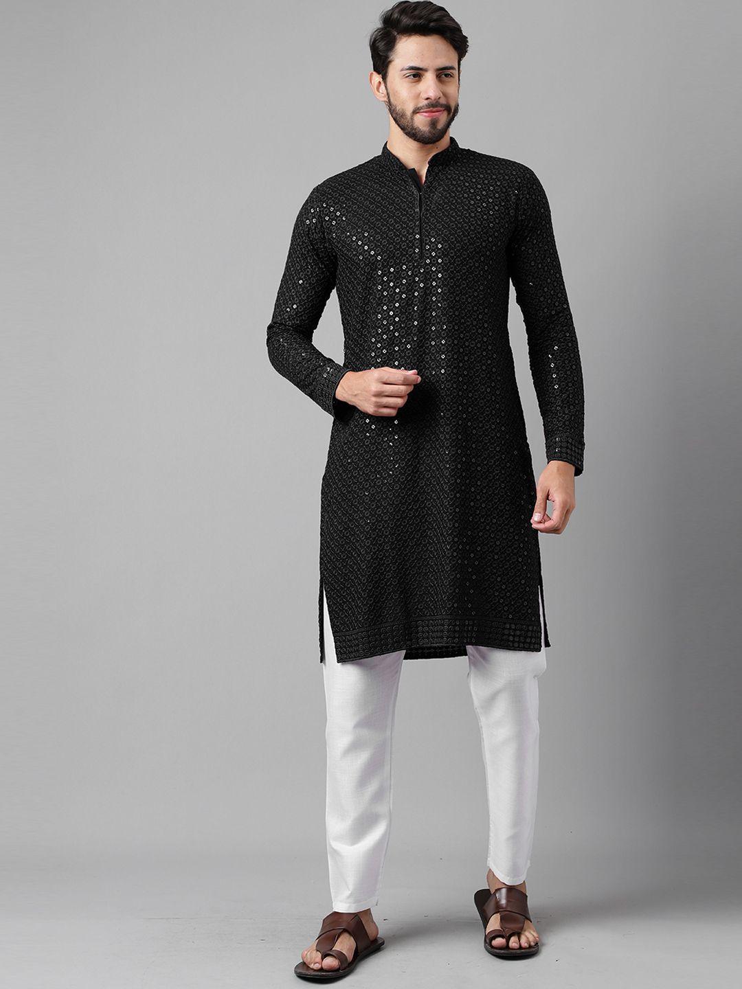 sangria ethnic motifs embroidered sequinned detailed cotton silk straight kurta