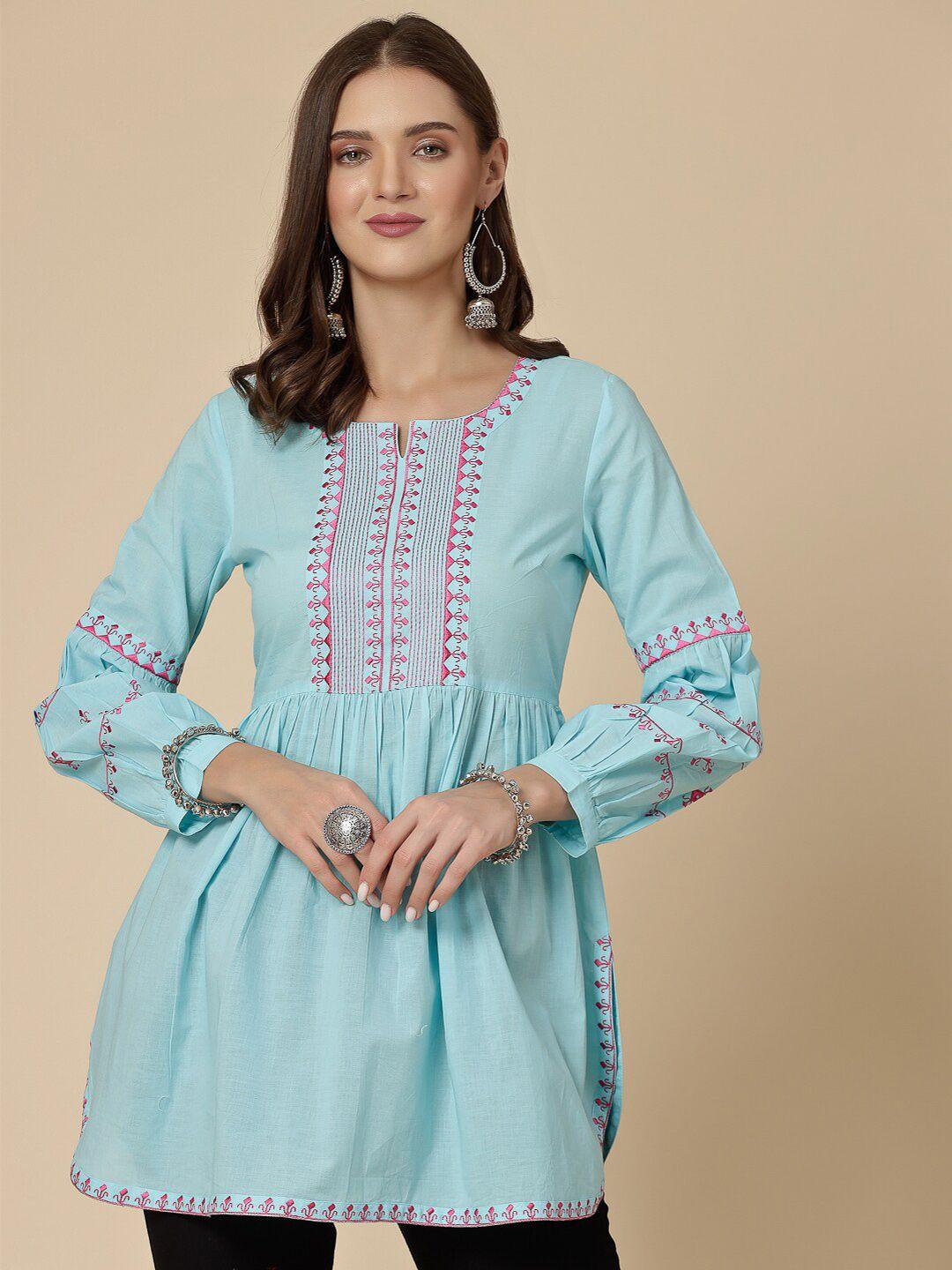 sangria ethnic motifs embroidered thread work detail a-line kurti