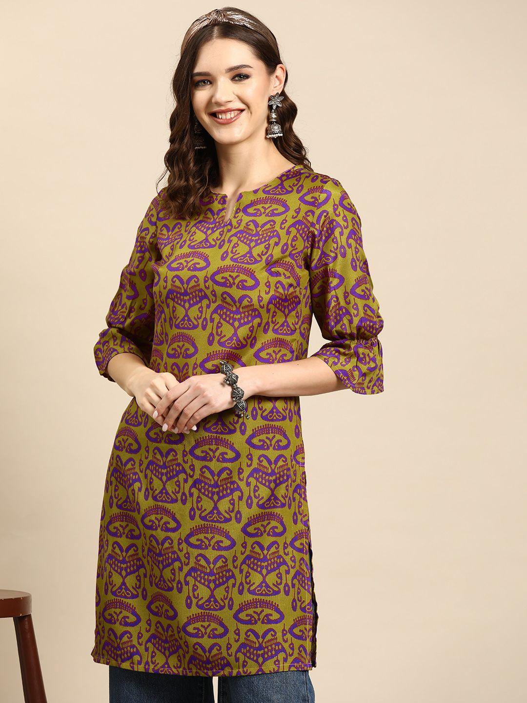 sangria ethnic motifs print bell sleeves kurta