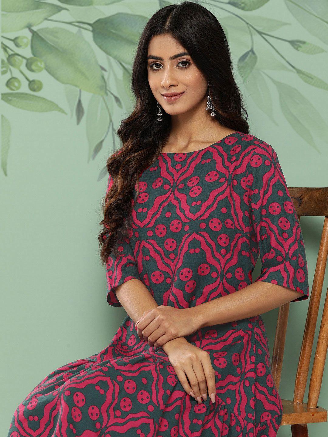 sangria ethnic motifs print drop-waist dress