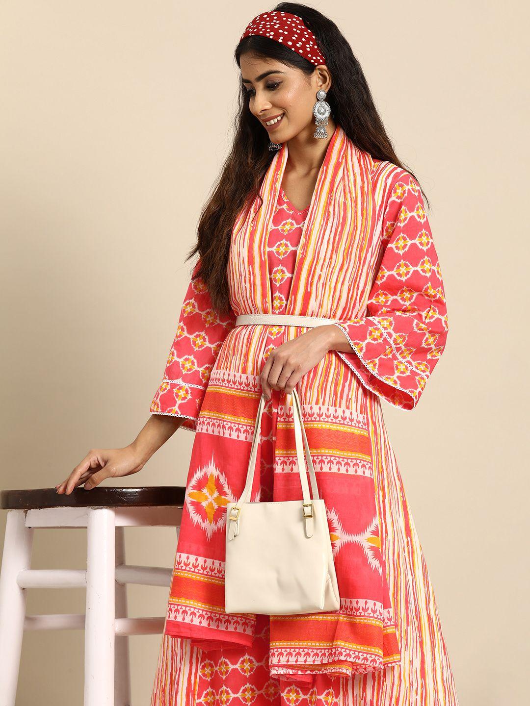 sangria ethnic motifs print pure cotton kurta with palazzos & dupatta