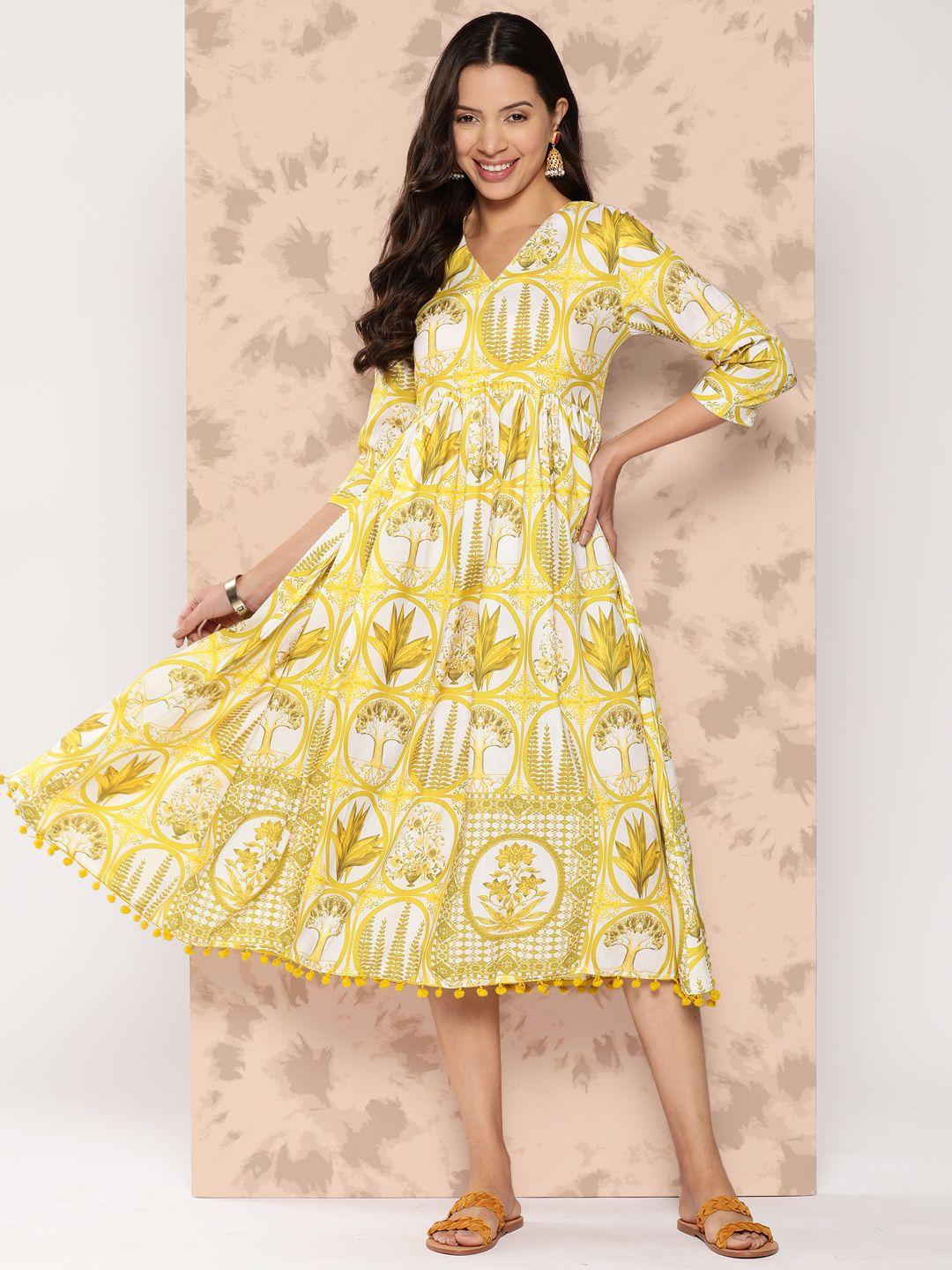 sangria ethnic motifs printed a-line dress