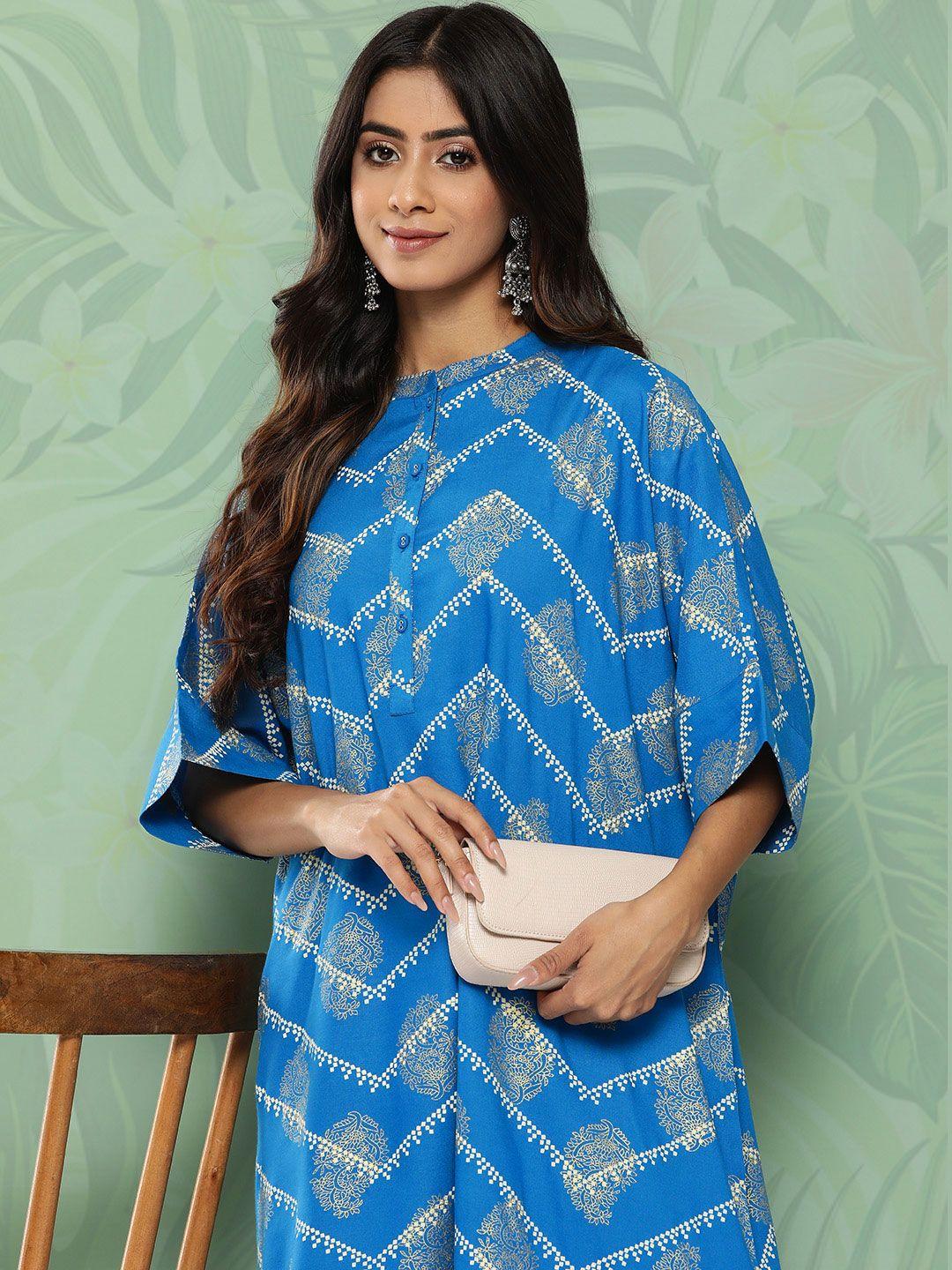 sangria ethnic motifs printed a-line extended sleeves kurta with palazzos