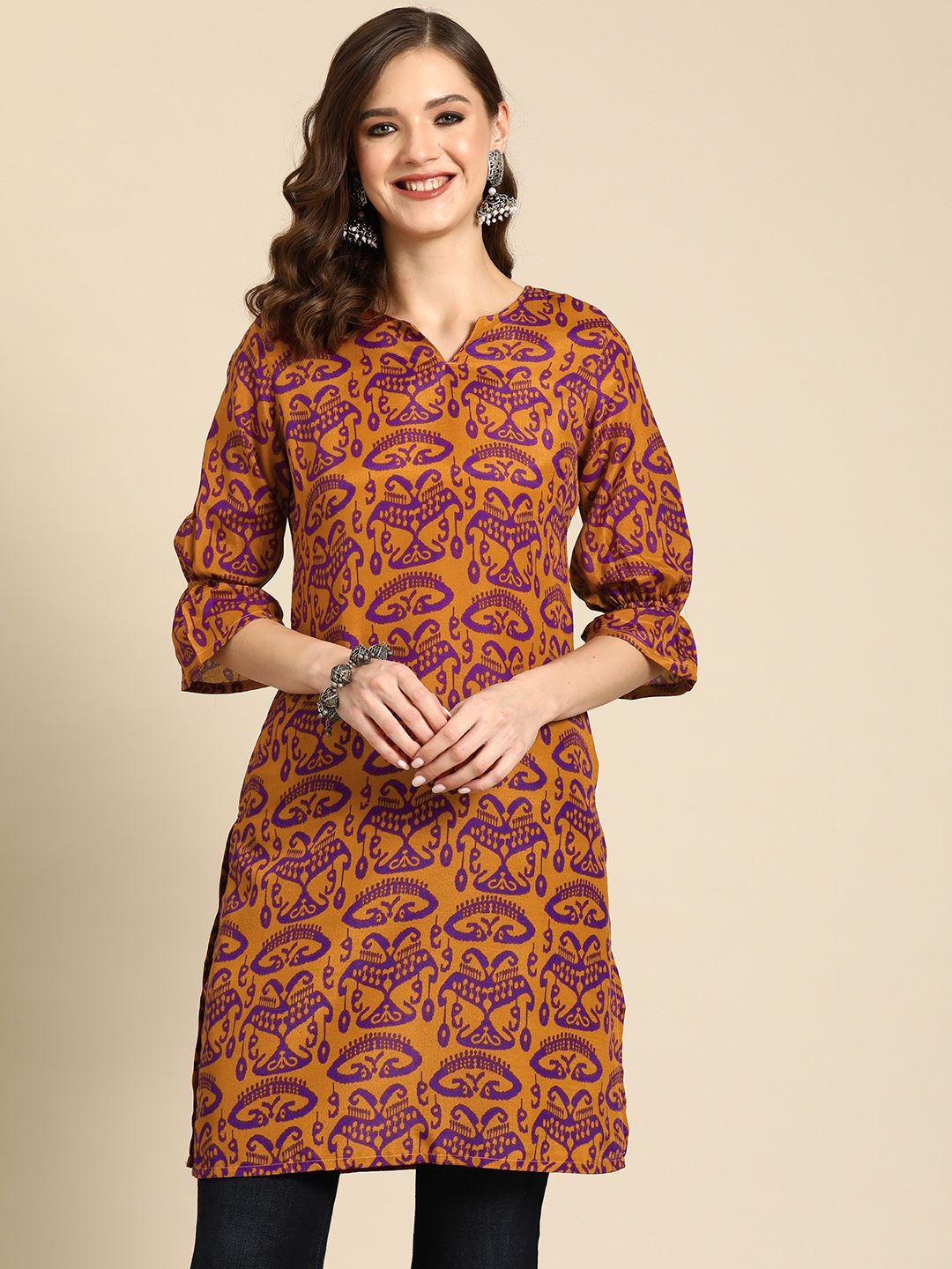 sangria ethnic motifs printed bell sleeves kurta