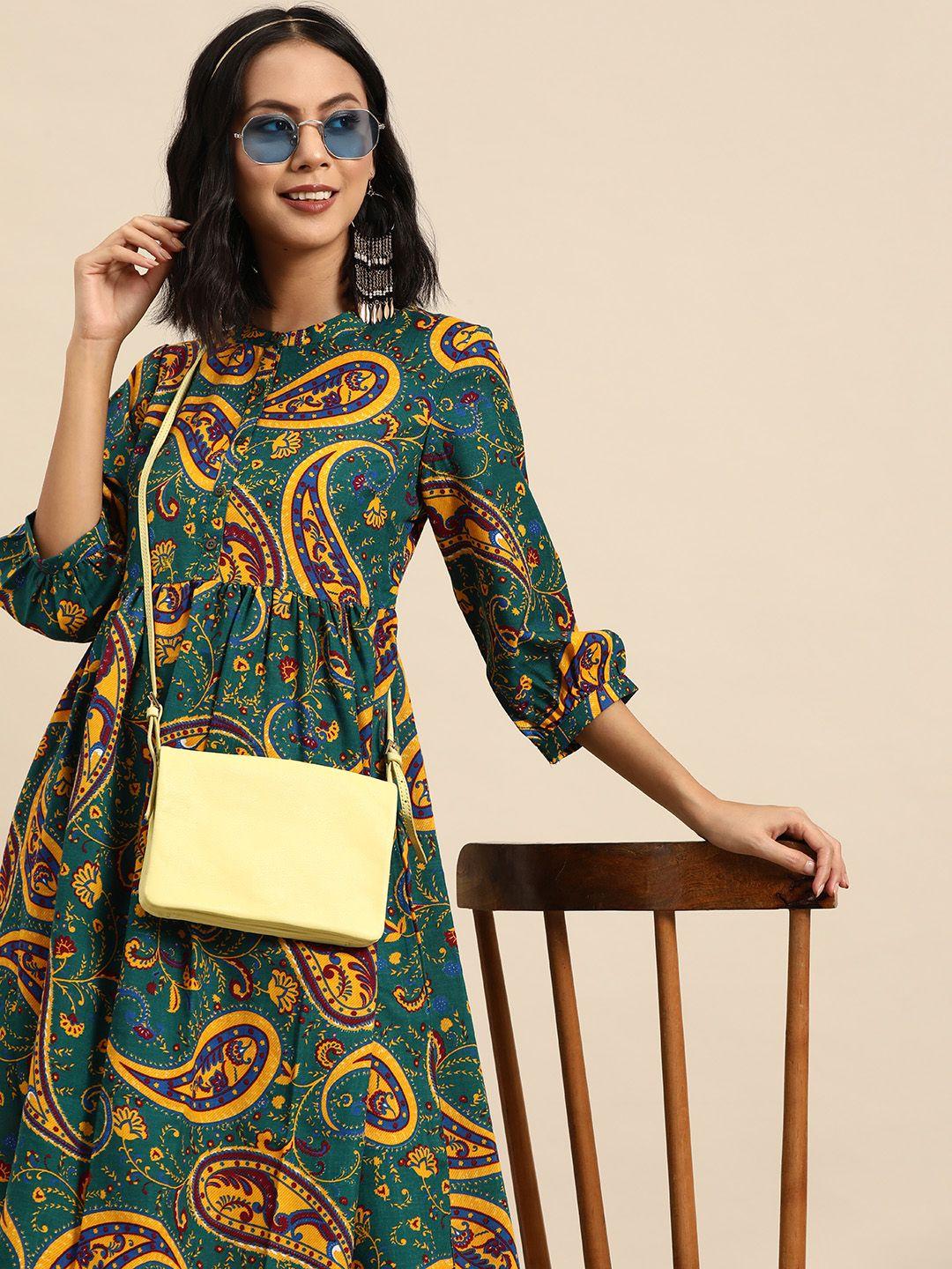 sangria ethnic motifs printed empire dress