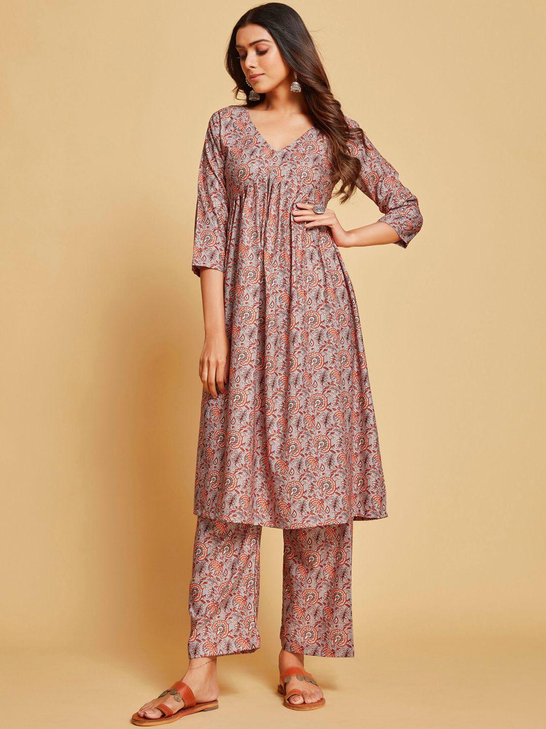 sangria ethnic motifs printed empire pure cotton kurta with palazzos