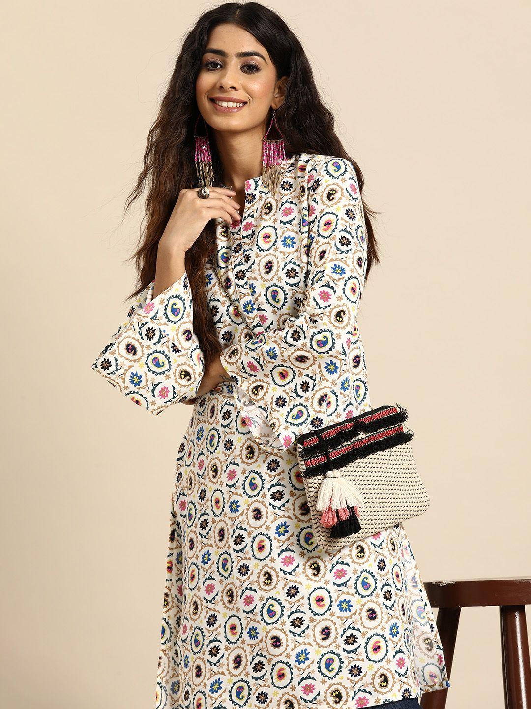 sangria ethnic motifs printed flared sleeves kurta