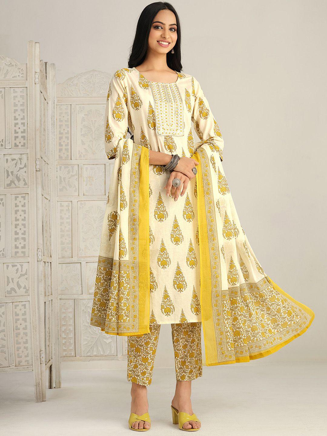 sangria ethnic motifs printed gotta patti kurta with trouser & dupatta