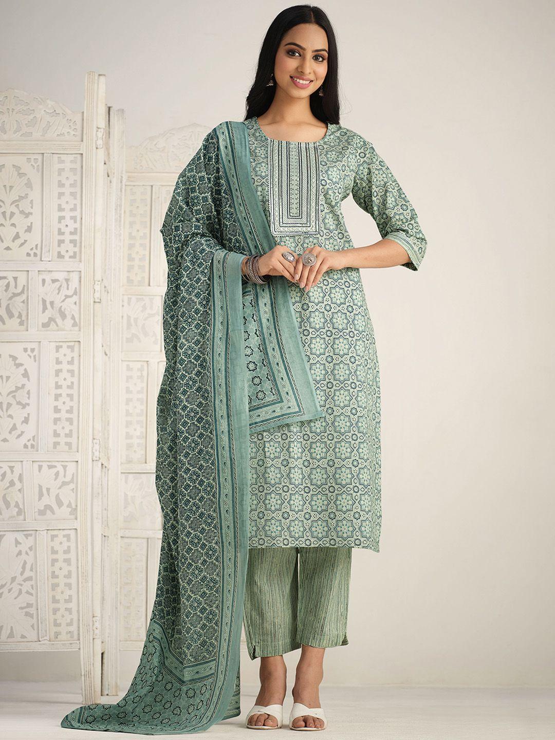 sangria ethnic motifs printed gotta patti pure cotton kurta with trouser & dupatta