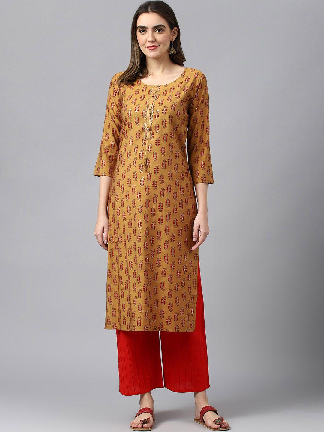 sangria ethnic motifs printed gotta patti straight kurta