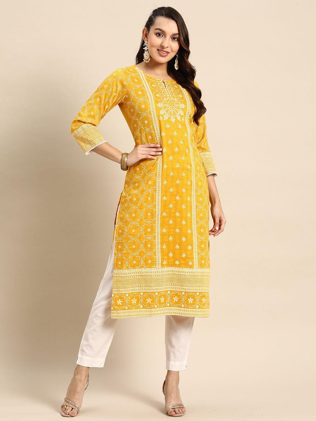 sangria ethnic motifs printed keyhole neck kurta