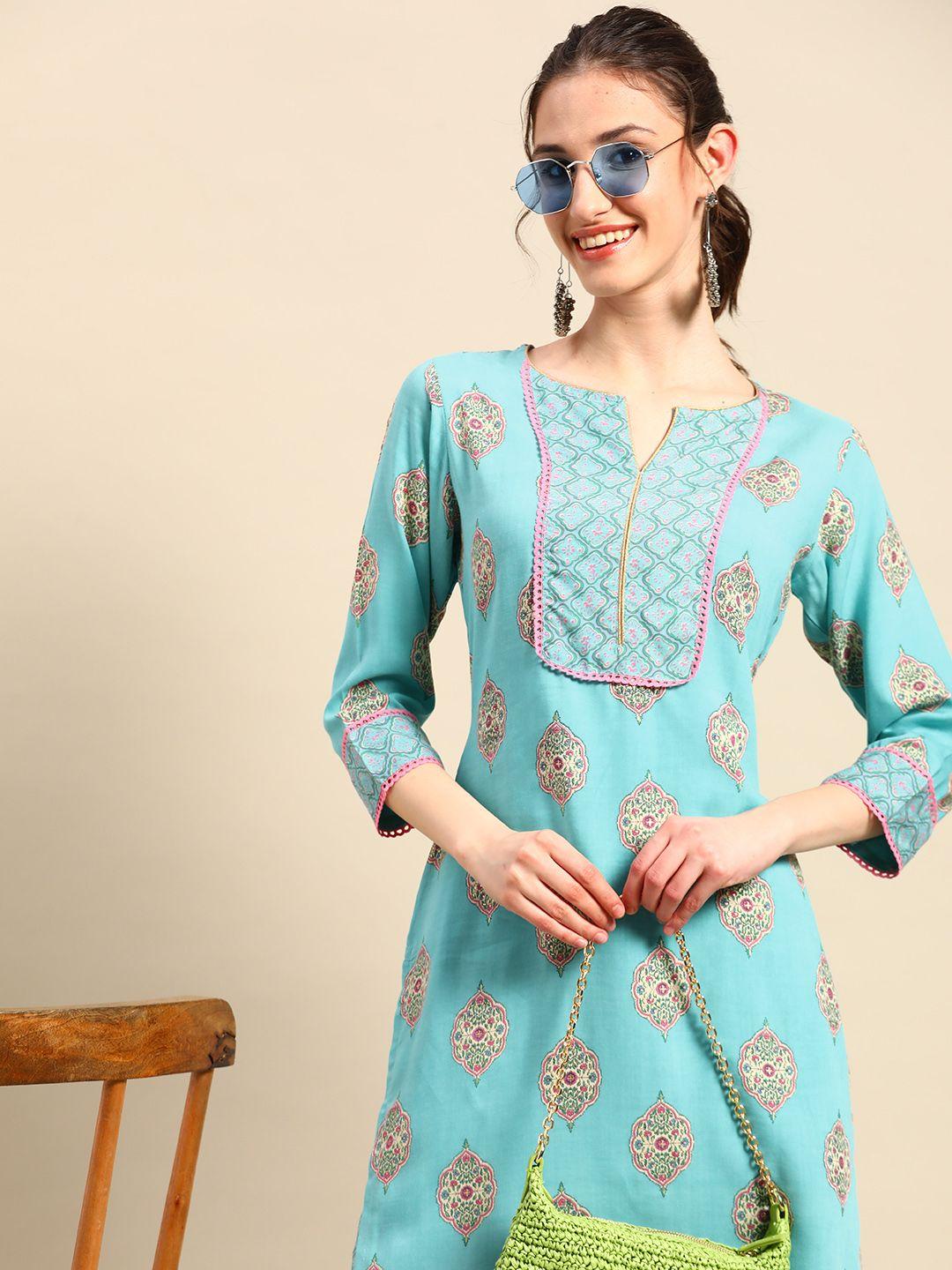 sangria ethnic motifs printed kurta with palazzos