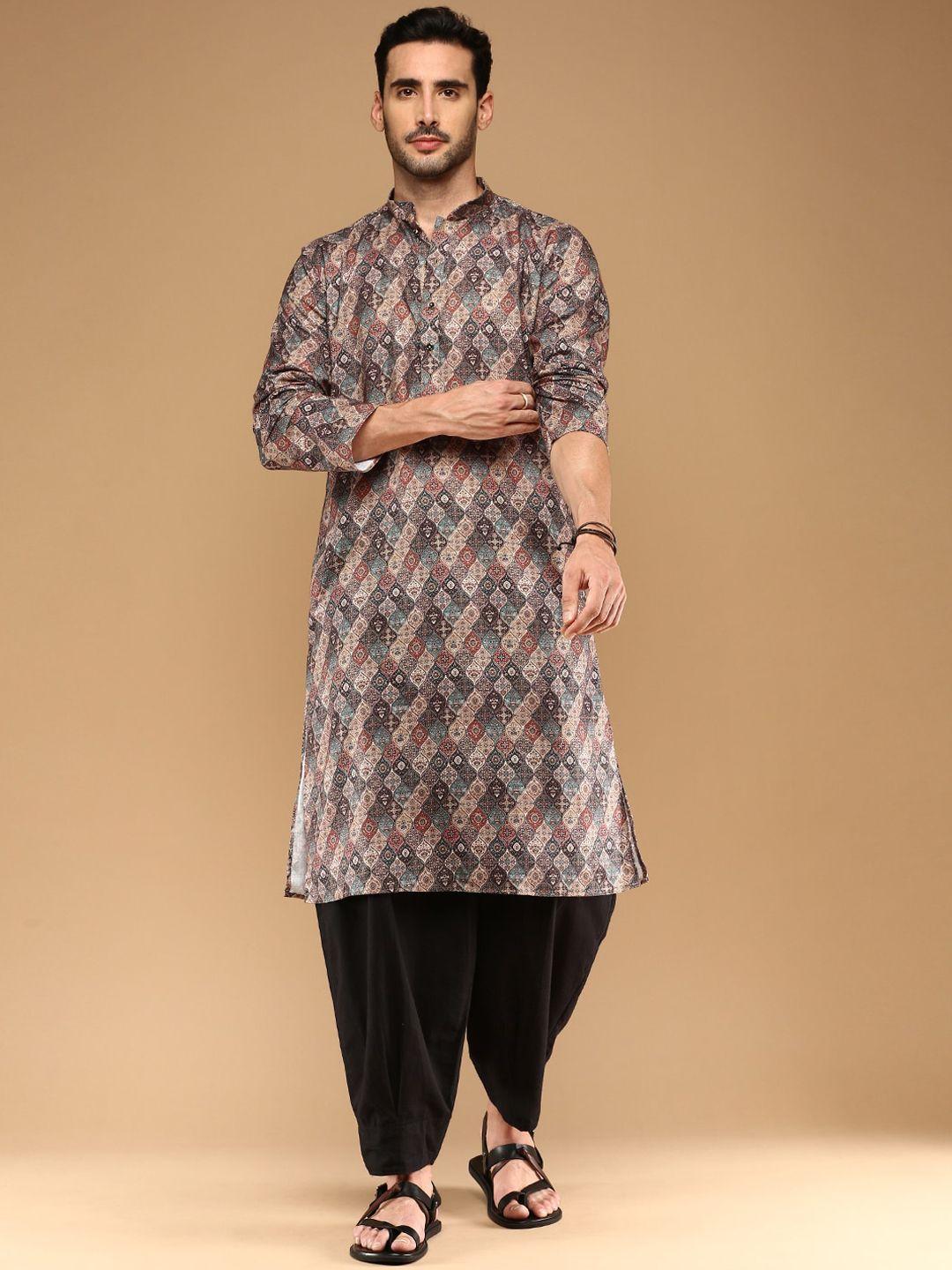 sangria ethnic motifs printed mandarin collar cotton straight kurta