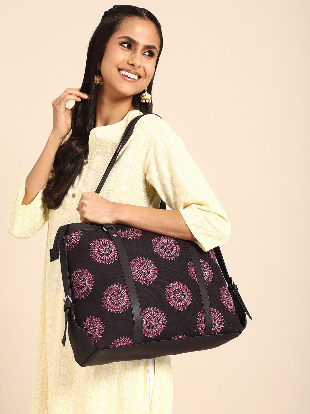 sangria ethnic motifs printed oversized shopper tote bag