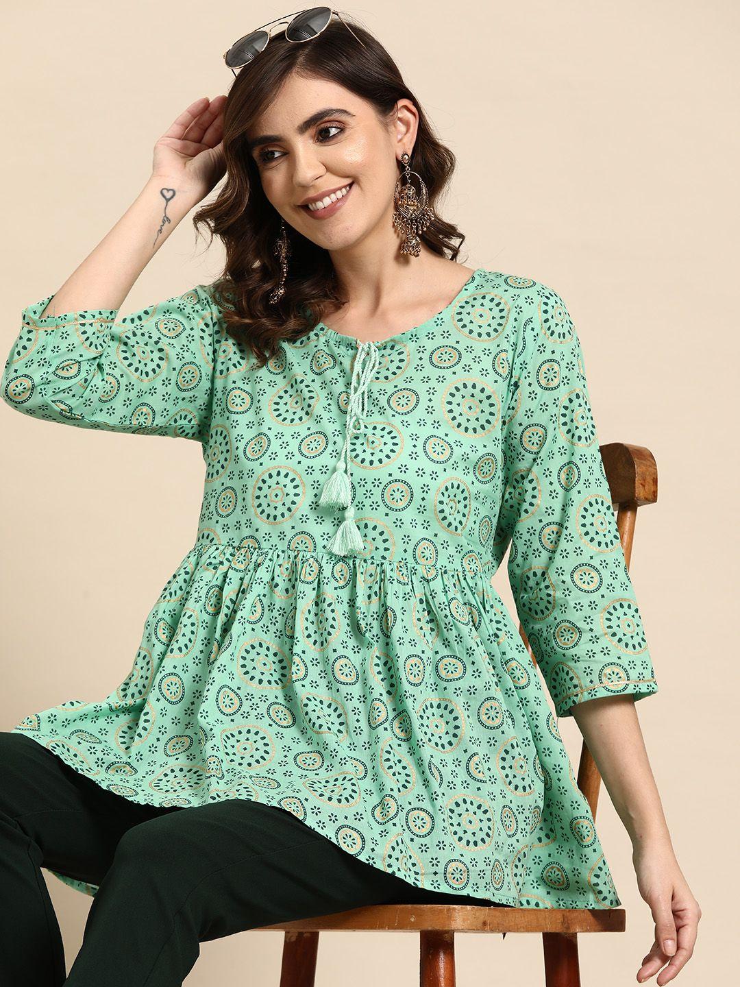 sangria ethnic motifs printed pleated pure cotton kurti