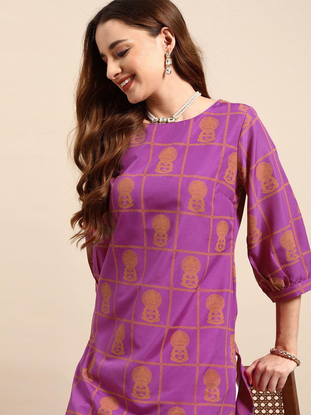 sangria ethnic motifs printed puff sleeves kurta