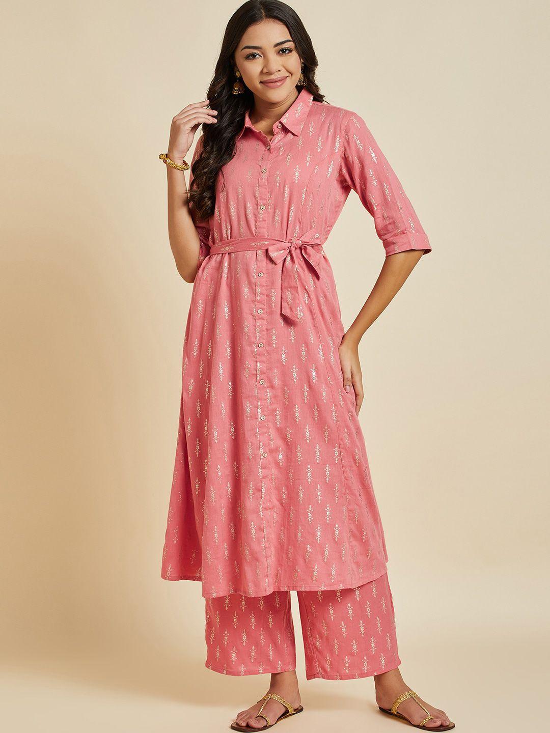 sangria ethnic motifs printed pure cotton a-line kurta and palazzos