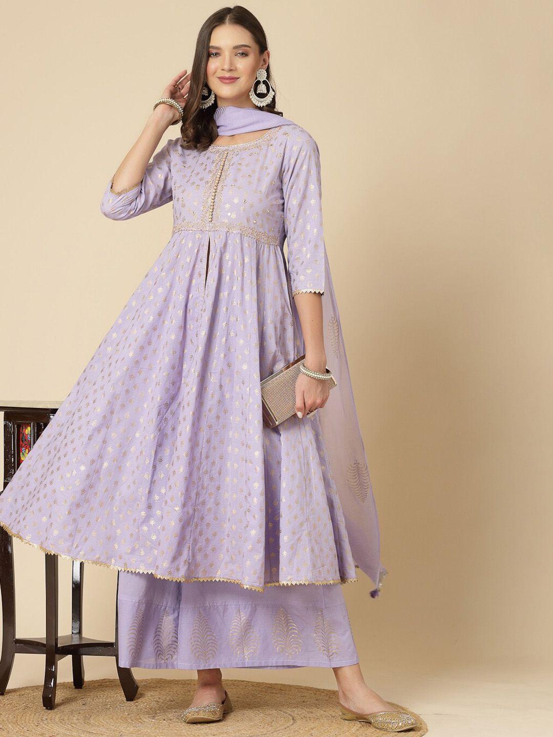 sangria ethnic motifs printed pure cotton a line kurta with palazzos & dupatta