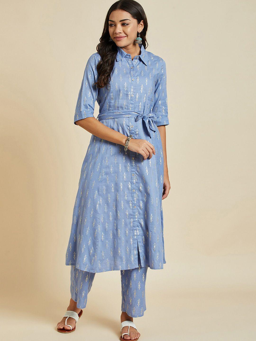 sangria ethnic motifs printed pure cotton a-line kurta with palazzos