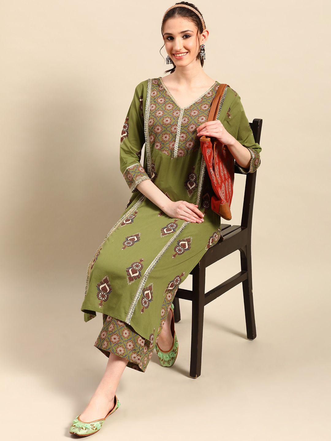 sangria ethnic motifs printed pure cotton kurta with palazzos