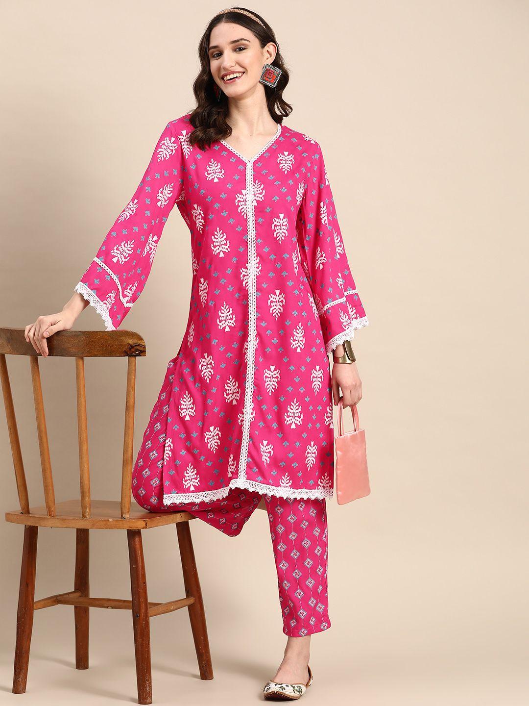 sangria ethnic motifs printed pure cotton kurta with palazzos