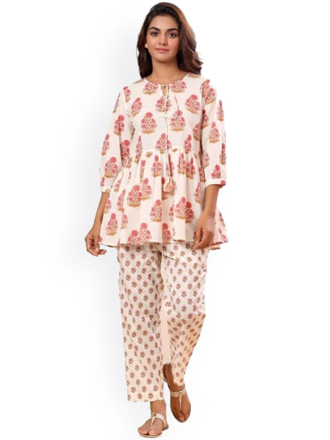 sangria ethnic motifs printed pure cotton peplum top & trouser