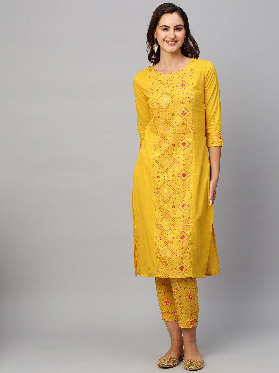 sangria ethnic motifs printed pure cotton straight kurta & trousers