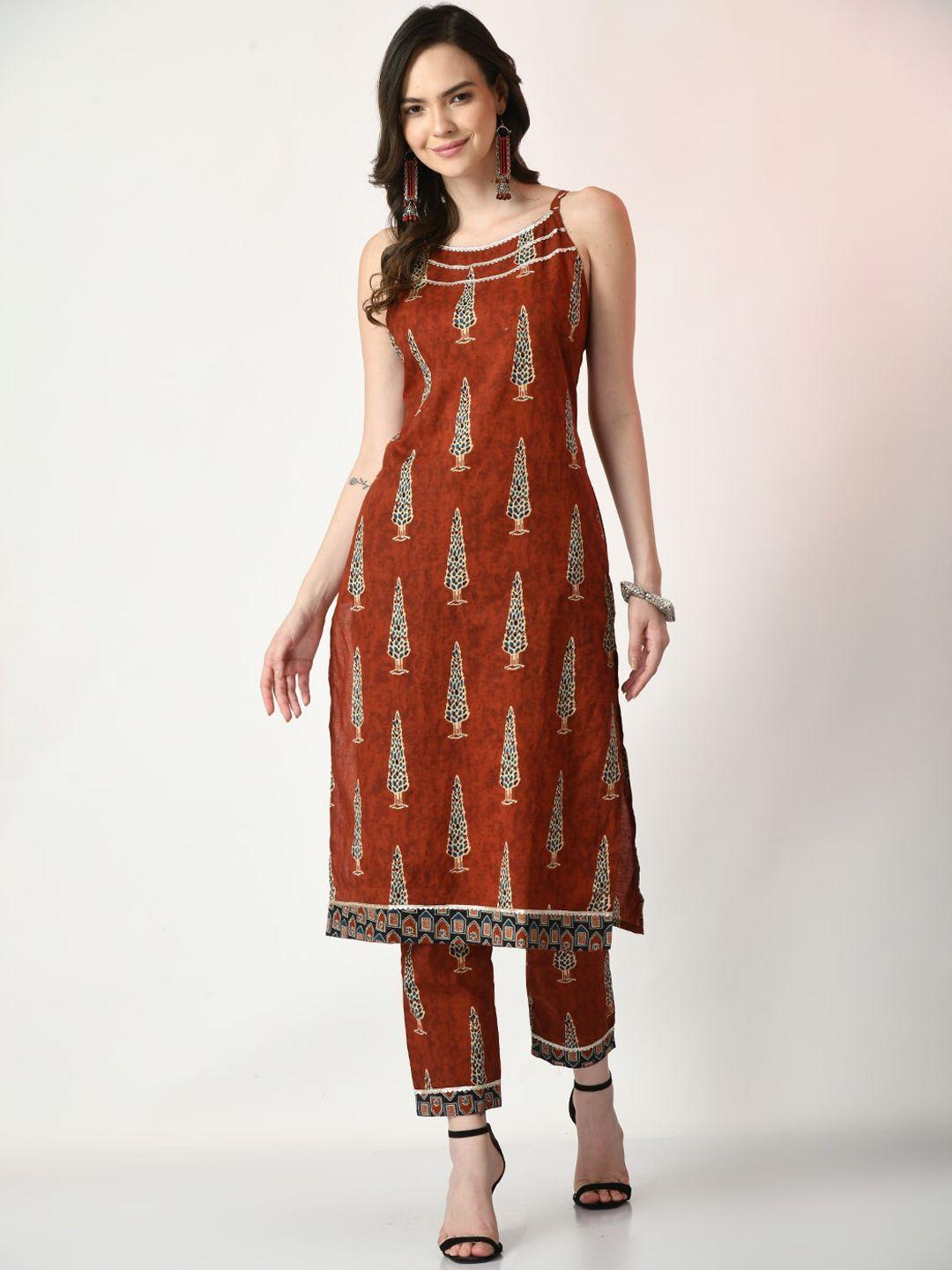 sangria ethnic motifs printed pure cotton straight kurta with trouser set