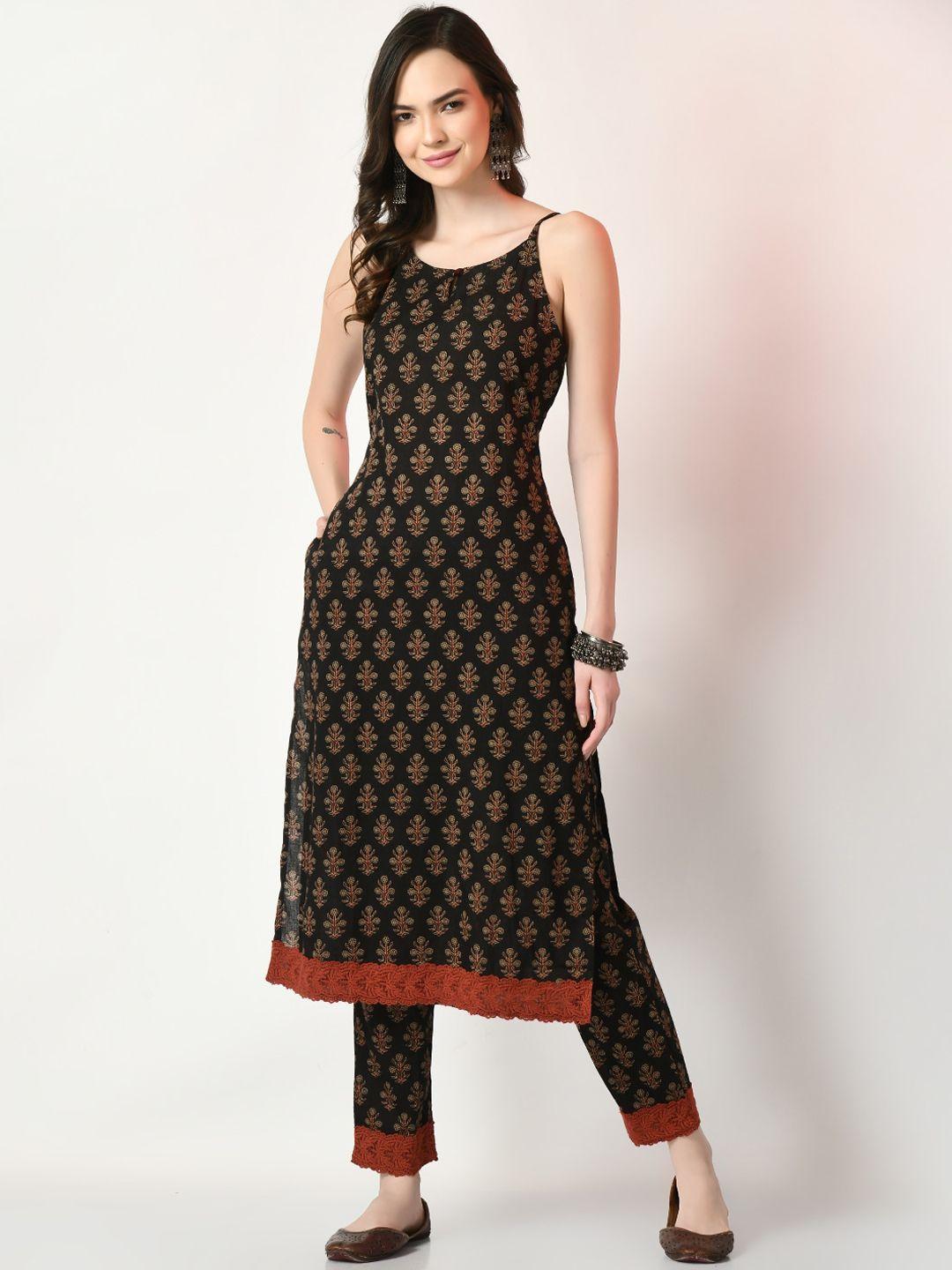 sangria ethnic motifs printed pure cotton straight kurta with trouser