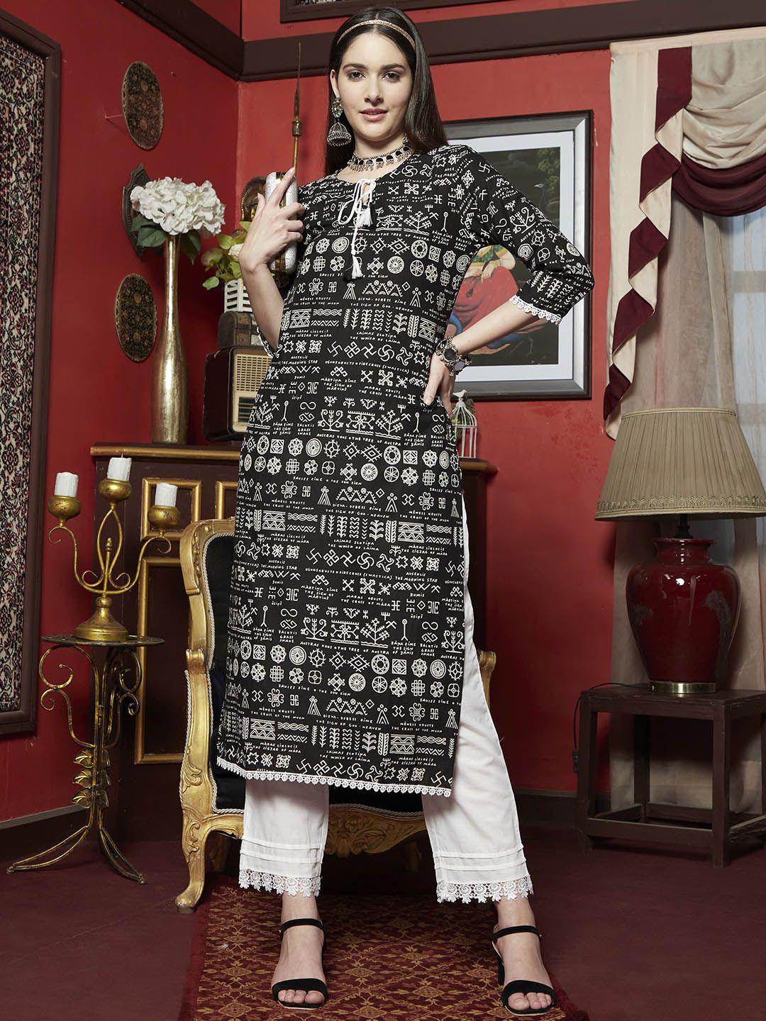 sangria ethnic motifs printed pure cotton straight kurta