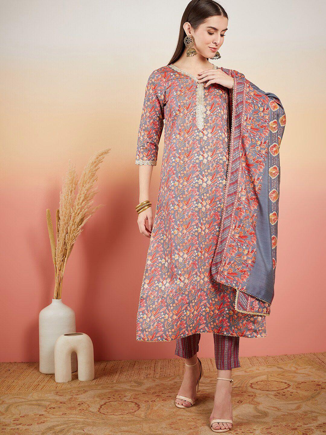 sangria ethnic motifs printed straight kurta with palazzo & duptta