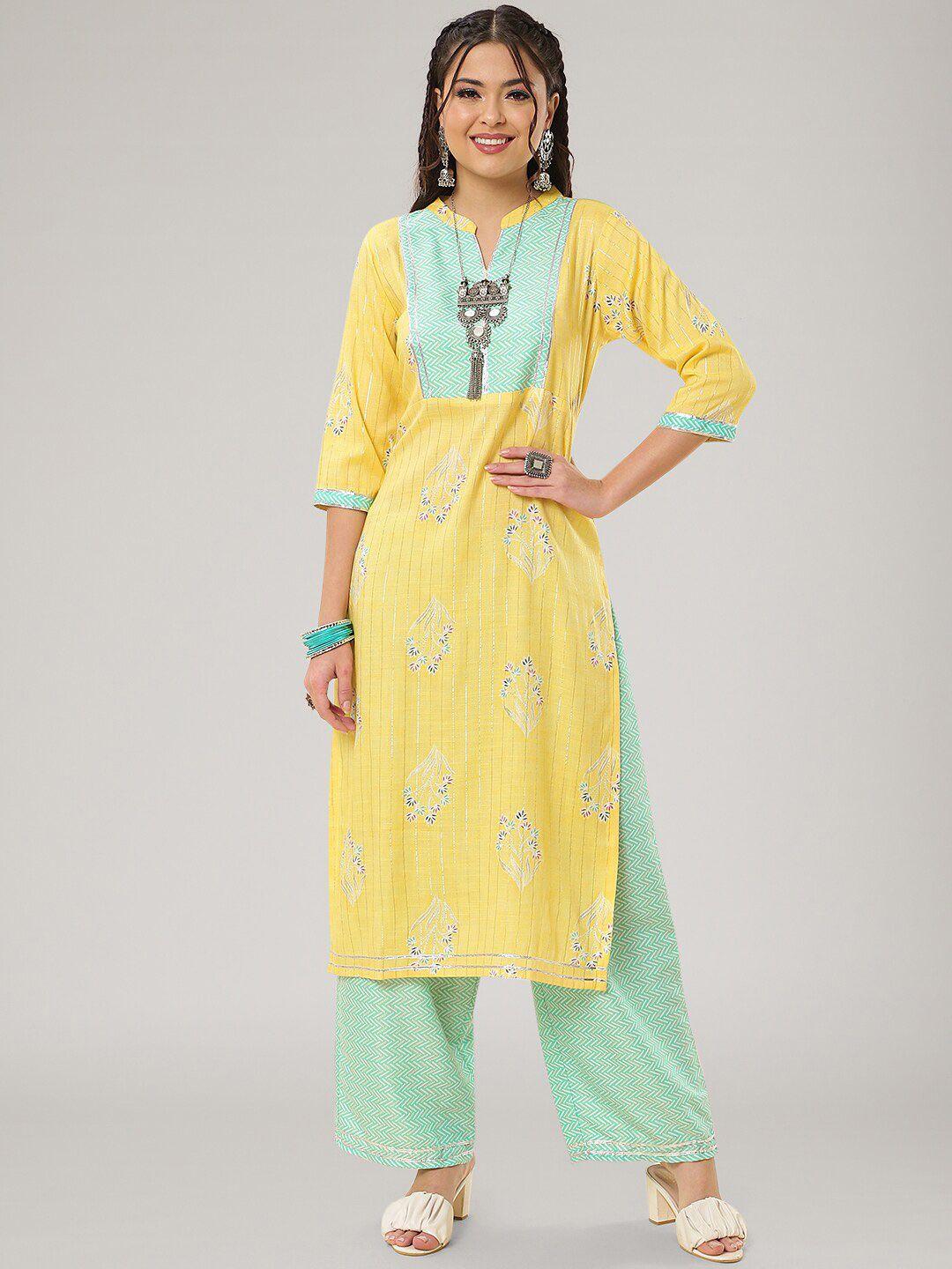 sangria ethnic motifs printed straight kurta with palazzos