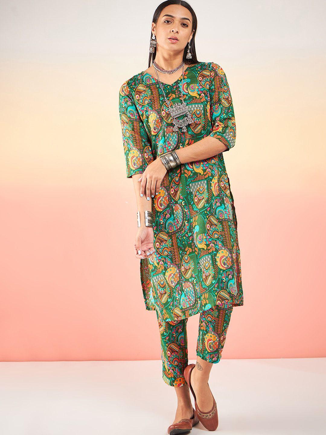 sangria ethnic motifs printed straight kurta with trousers