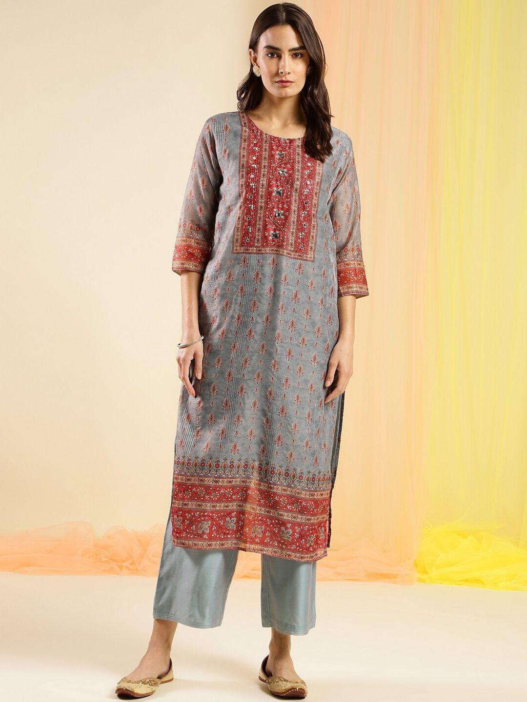 sangria ethnic motifs printed straight kurta