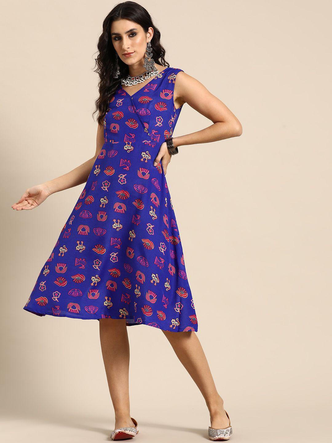 sangria ethnic motifs printed wrap a-line dress