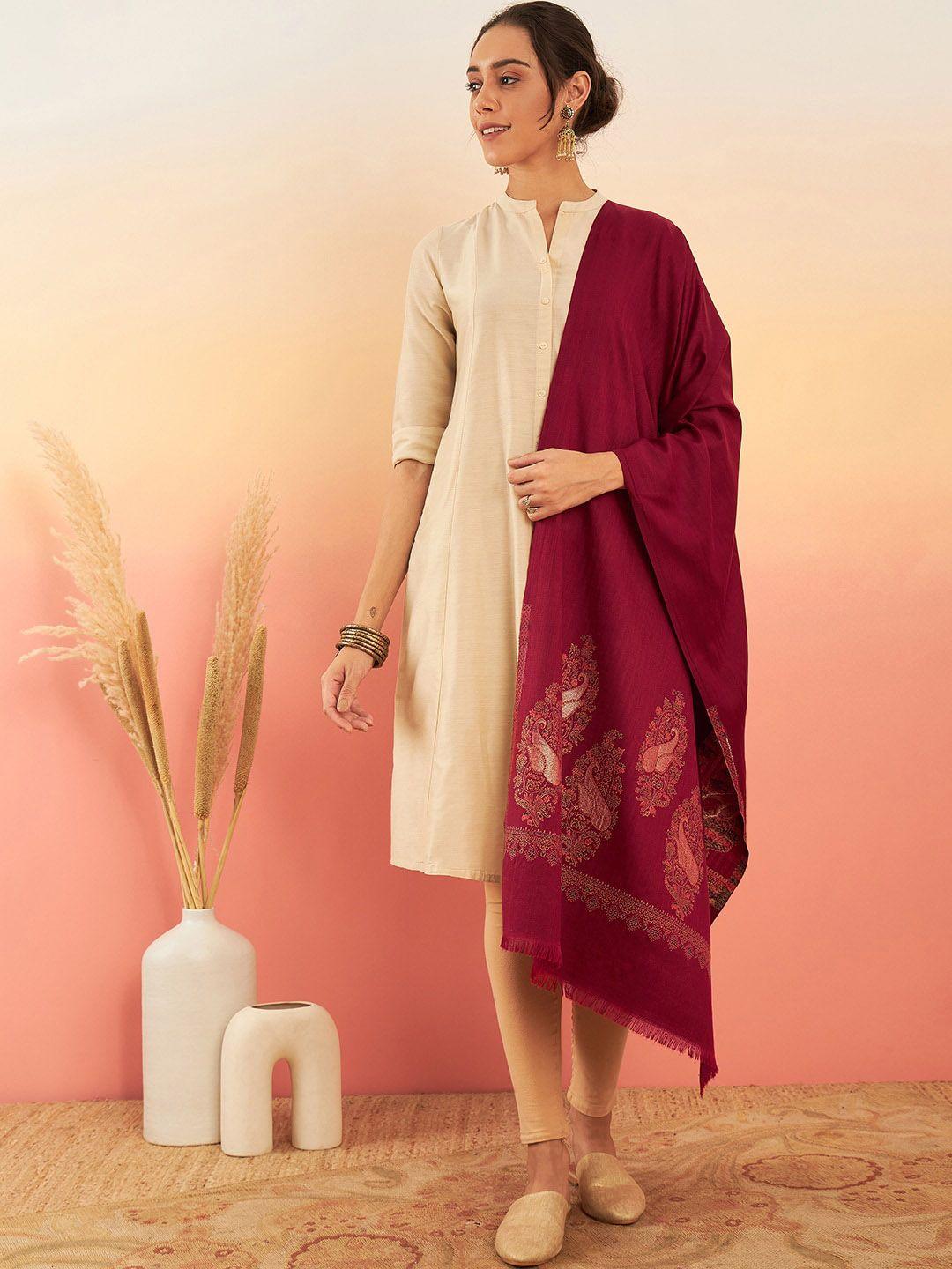 sangria ethnic motifs woven design woollen shawl