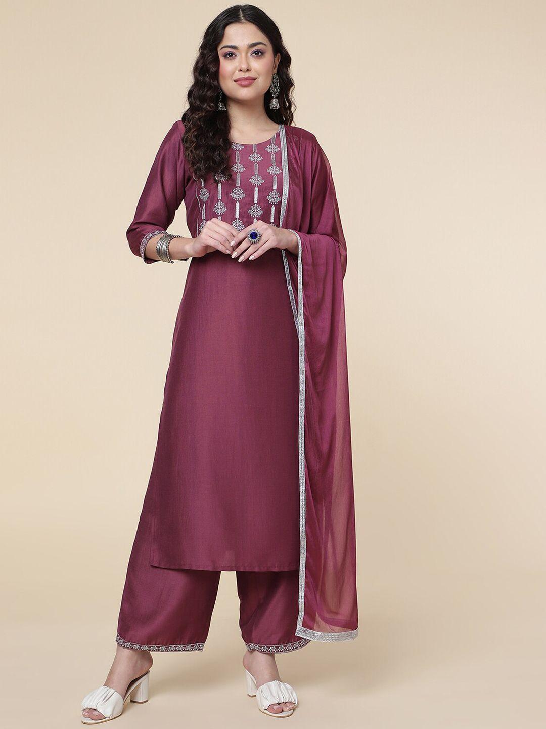 sangria ethnic motifs yoke design straight kurta with palazzo & dupatta