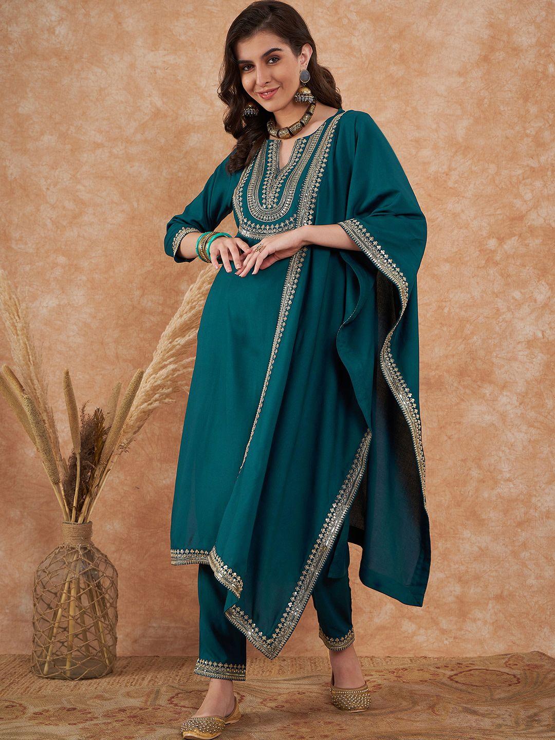 sangria ethnic motifs yoke design straight kurta with trouser & dupatta