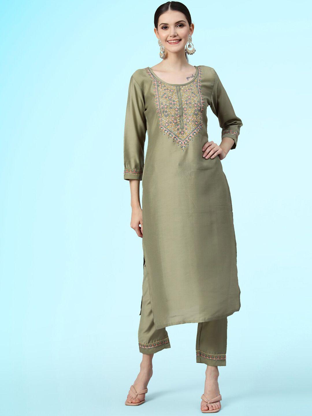 sangria ethnic motifs yoke design thread work straight kurta with trouser