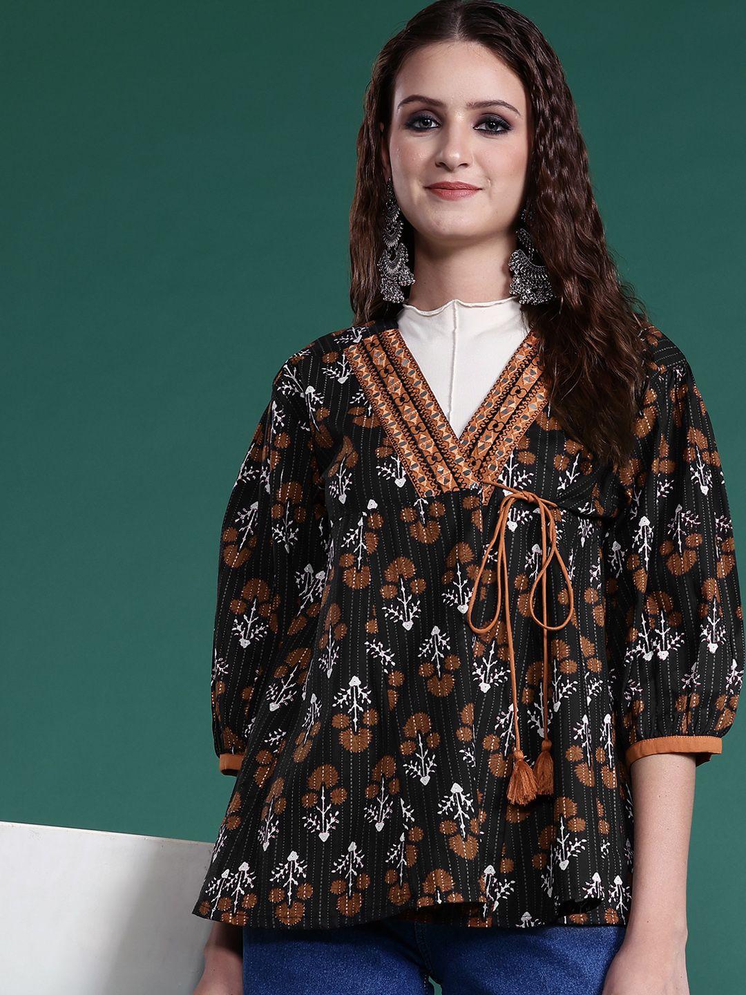 sangria ethnic print pure cotton angrakha style top