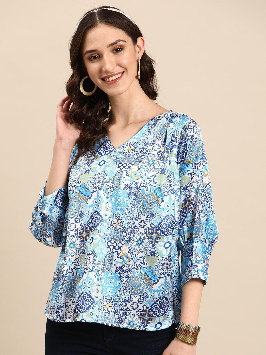 sangria ethnic print satin top