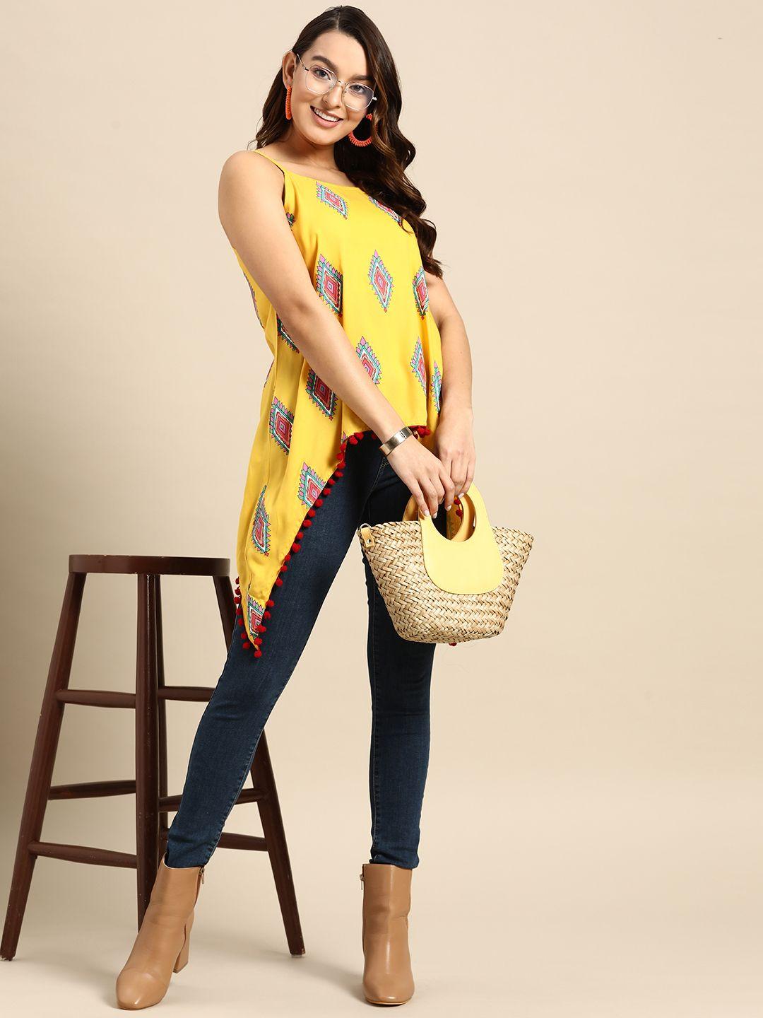 sangria ethnic print shoulder straps a-line fusion top