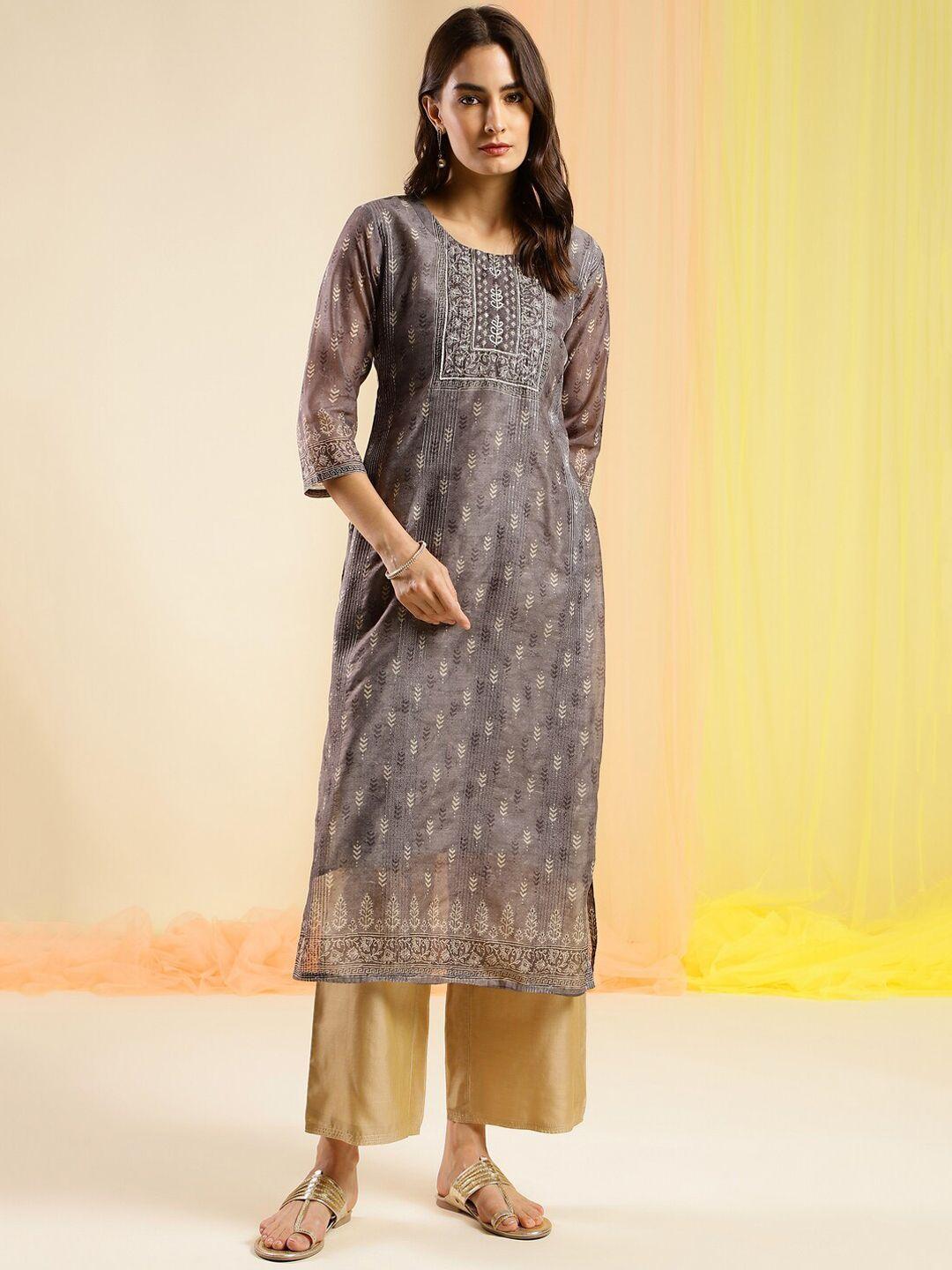 sangria etnic motifs printed straight kurta